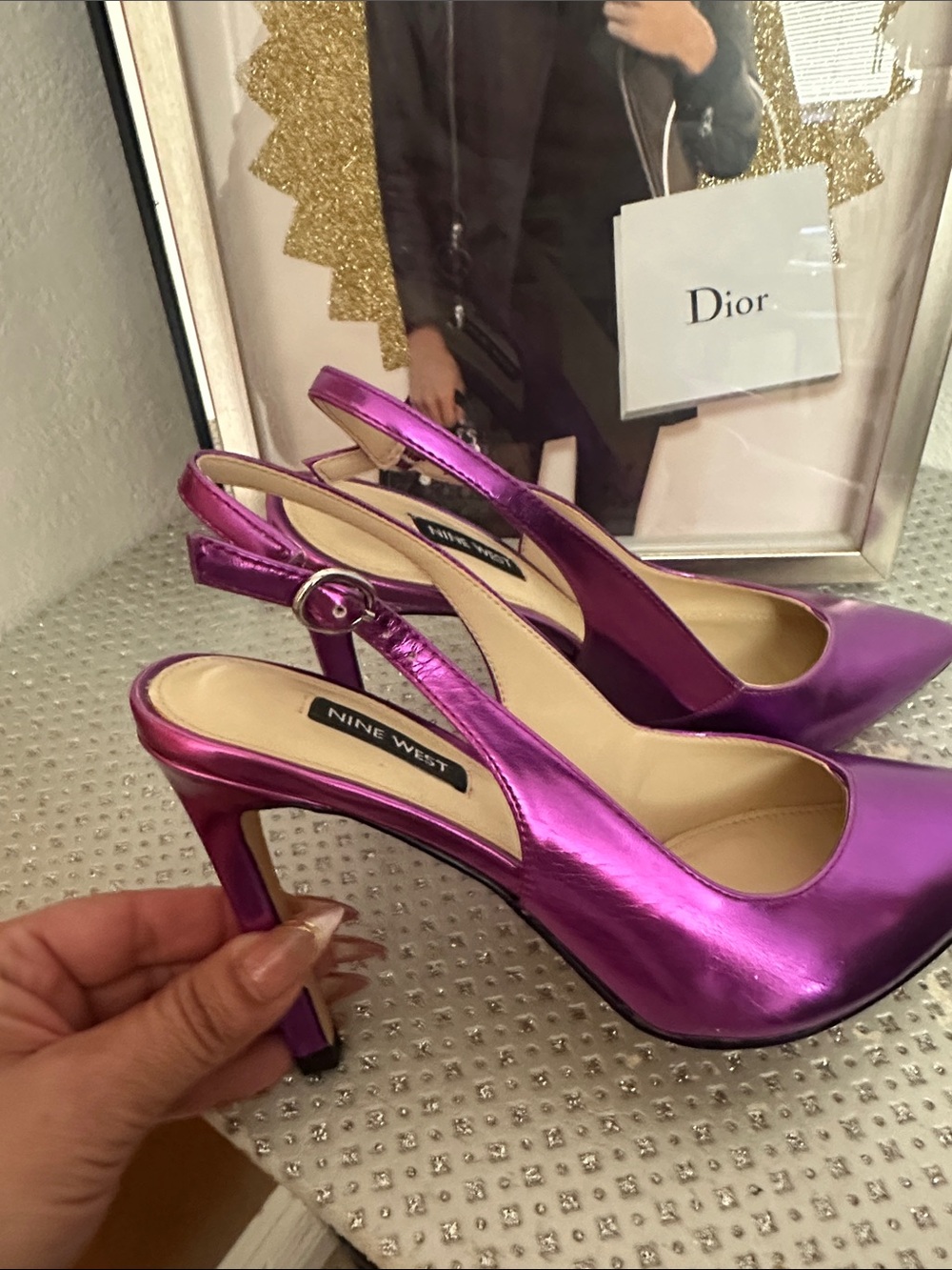 Nine West Metallic Purple Pointed-Toe Slingback Pumps - Picture 4 of 4